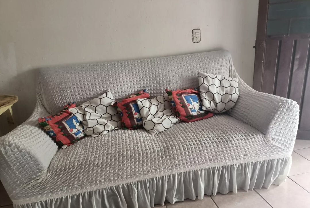 Protector Cubre Sala con Falda Elástico semi impermeable Alta Calidad 3 Pzs