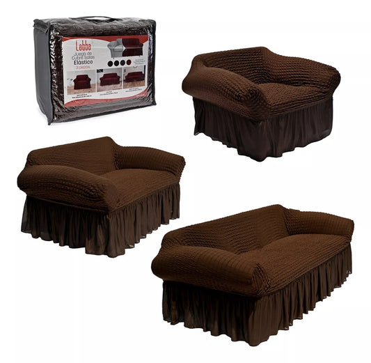 Protector Cubre Sala  Stretch Fit Falda Bubble  3 Piezas