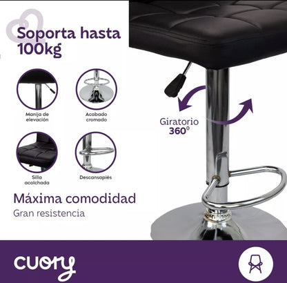 Set 4 Bancos Altos De Cocina Con Acabado Cromado NEGRO
