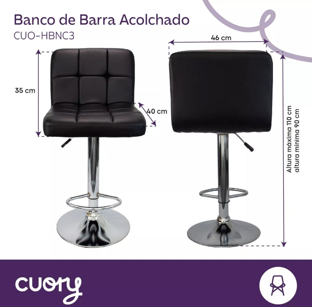 Set 4 Bancos Altos De Cocina Con Acabado Cromado NEGRO