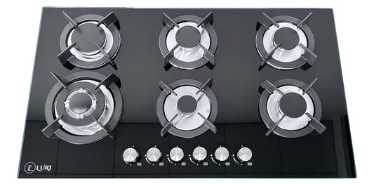 Parrilla Gas Empotrable 6 Quemadores Cristal Templado Negro