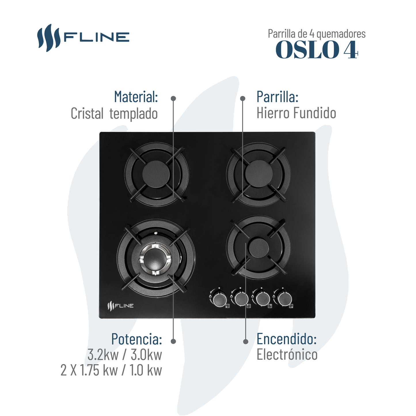 Parrilla empotrable 4 quemadores FLINE | OSLO 4 |