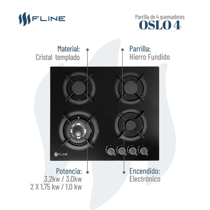 Parrilla empotrable 4 quemadores FLINE | OSLO 4 |