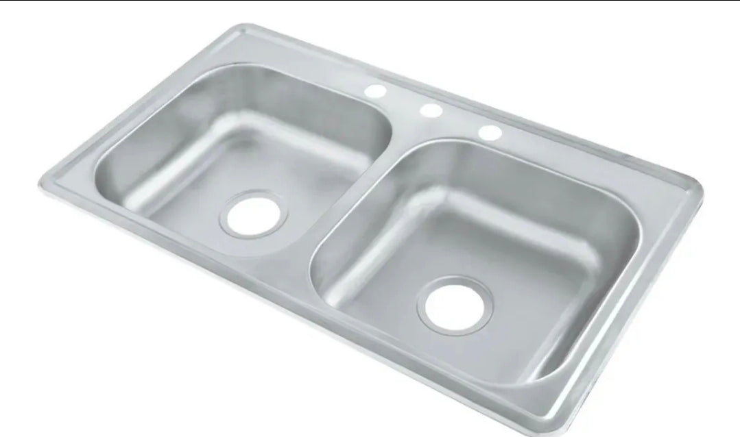 Kit De Fregadero Tarja Tina Doble Acero Inoxidable 84x48cm