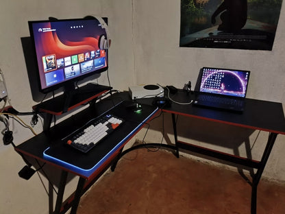 Escritorio Gamer Melamina Con Textura De Fibra De Carbono De 130cm X 76cm X 50cm X 130cm