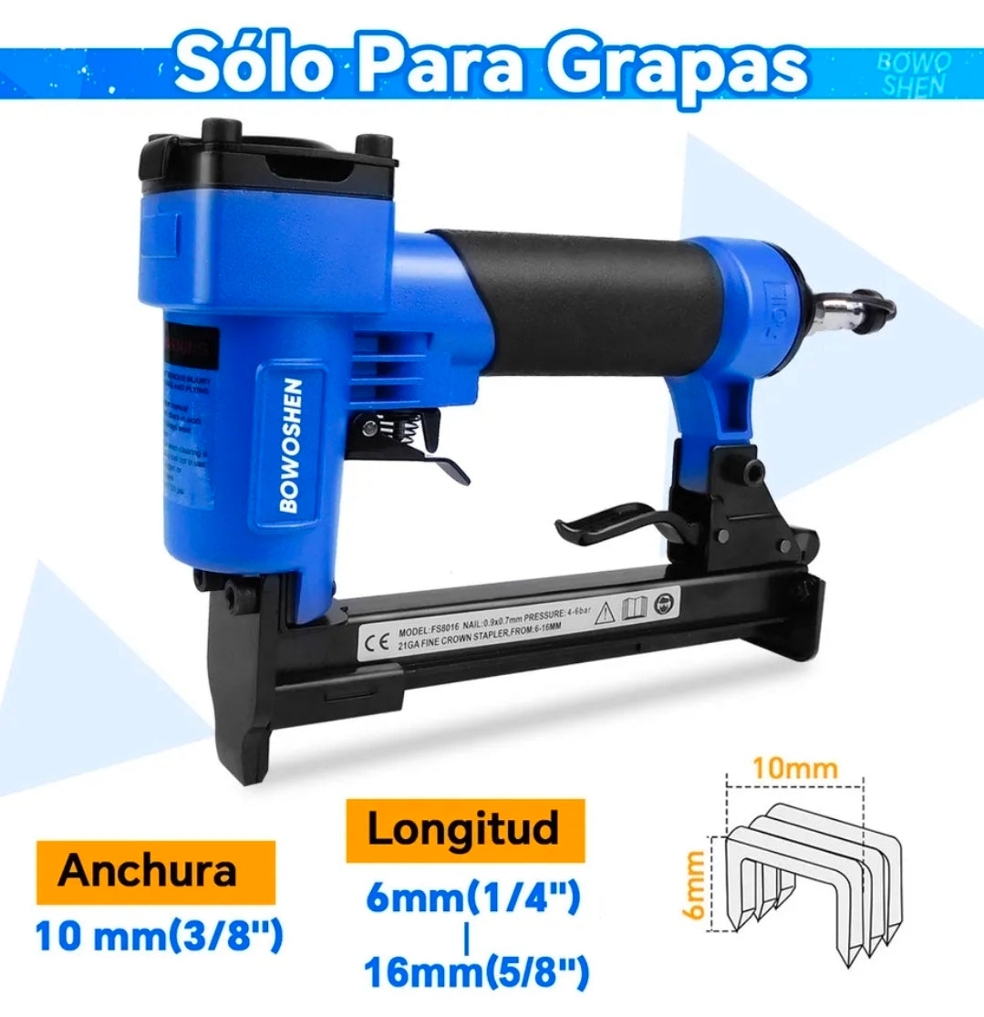 Engrapadora Neumática BOWOSHEN Industrial Profesional Con 1000 Grapas Calibre 22