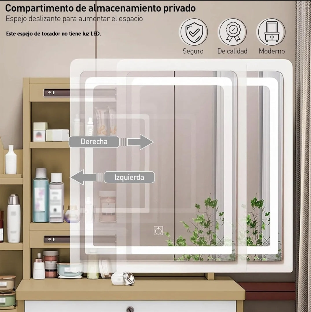Tocador Cómoda Multifuncional Moderna Con Banco y luz Led