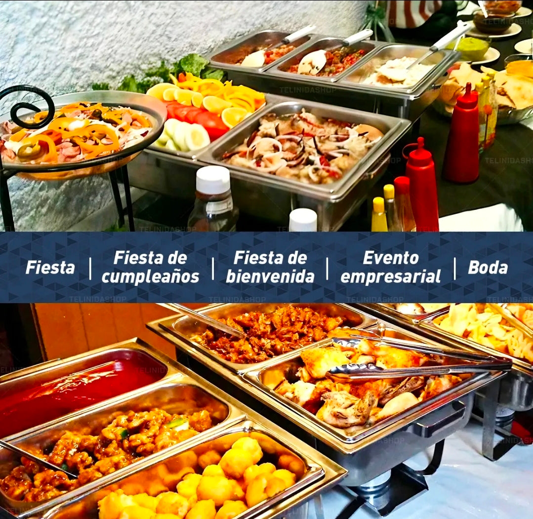 12L Ollas Vaporeras De Acero Inoxidable De Buffet Con 2+3 Insertos / Bufetera Acero Inoxidable