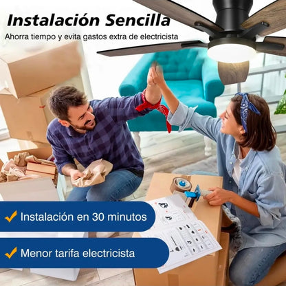 Ventilador De Techo Con Luz Y Mando A Distancia 1.07 M 60hz Negro/Madera