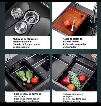 Tarja Fregadero De Cocina 304 Acero Inox 80*45cm+ Kit Cocina