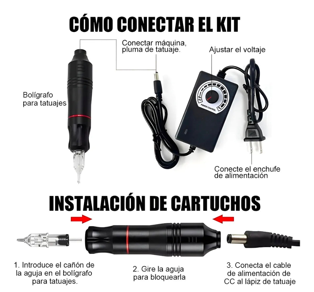 Kit  Para Tatuar Profesional Con 12 Tintas