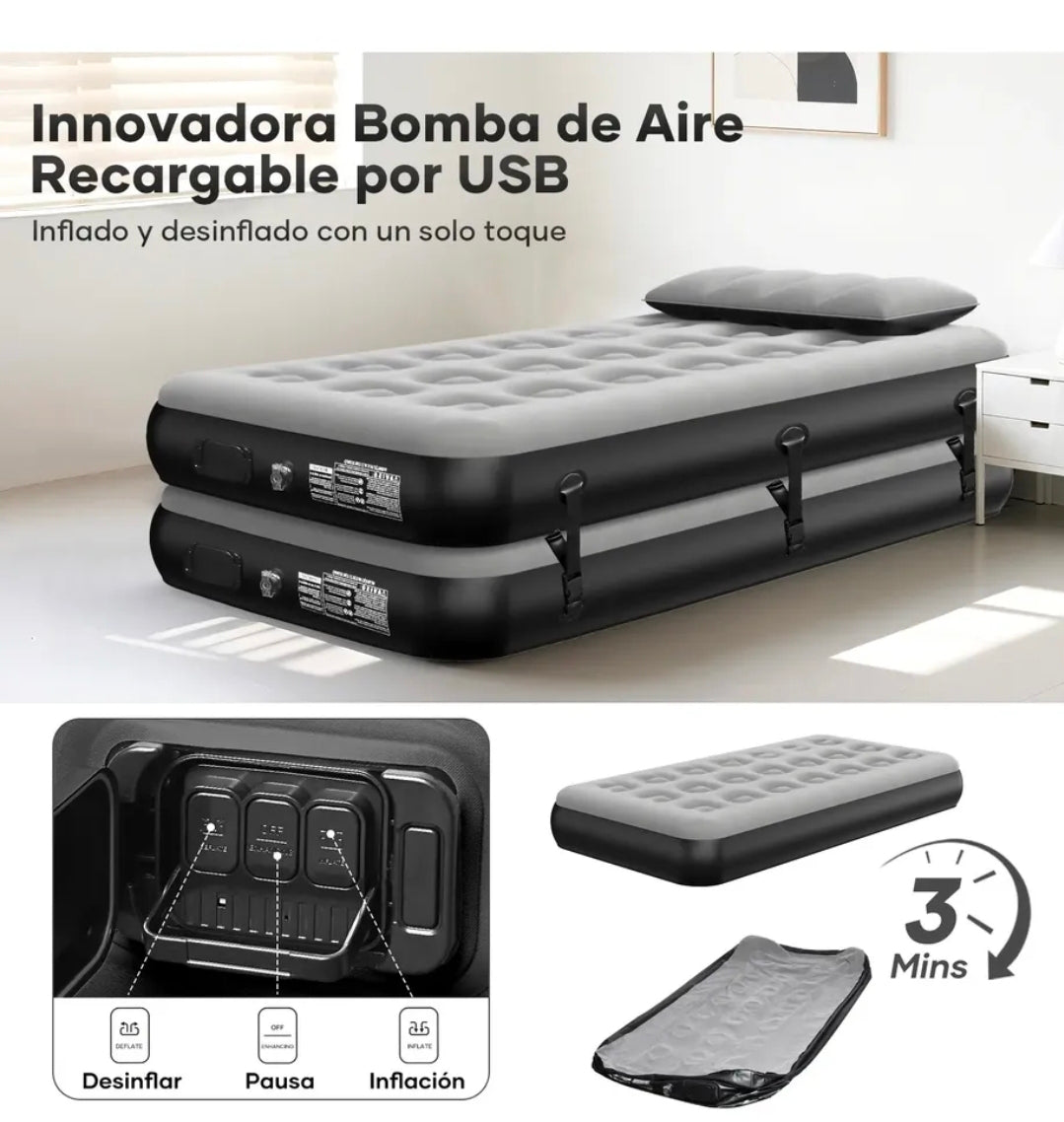 2pcs Colchón Inflable Tamaño Individual Con Bomba De Aire