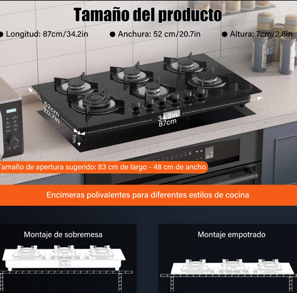 Parrilla de vidrio templado 6 quemadores