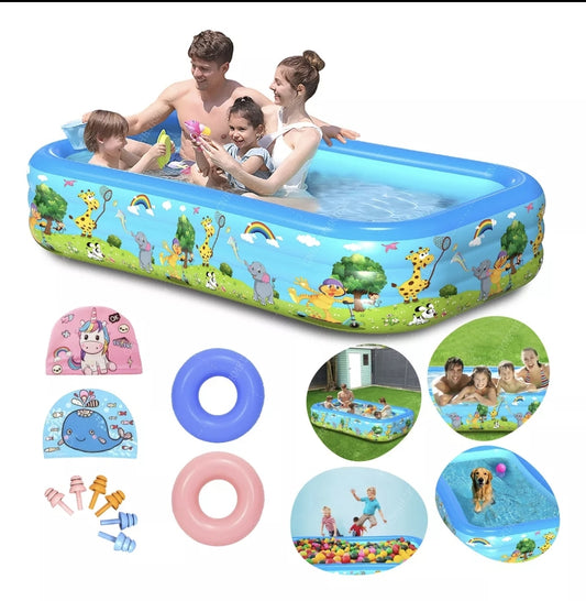 260cm Alberca Inflable Rectangular Familia Piscinas-azul