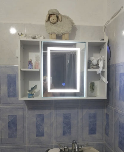 Espejo con luz LED y mueble organizador 40x60cm