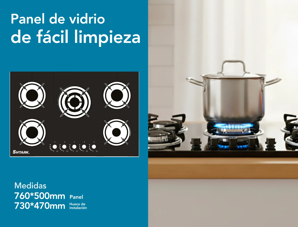 Parrilla 5 quemadores vidrio templado shtark