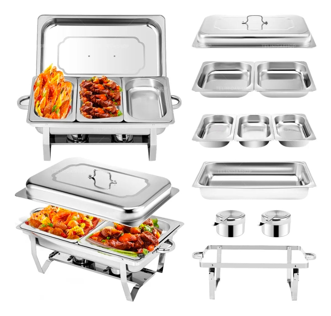 12L Ollas Vaporeras De Acero Inoxidable De Buffet Con 2+3 Insertos / Bufetera Acero Inoxidable