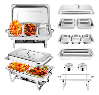 12L Ollas Vaporeras De Acero Inoxidable De Buffet Con 2+3 Insertos / Bufetera Acero Inoxidable