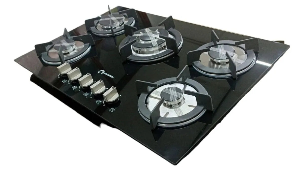 Parrilla  Shorbull  Estufa 5 Quemadores Gas Vidrio Templado Color Negro