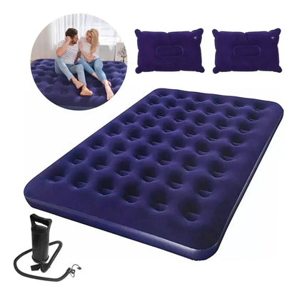 Colchón Inflable Matrimonial Con Bomba Aire + 2 Almohadas
