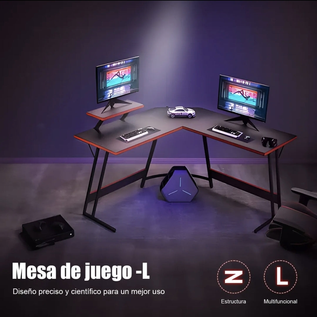 Escritorio Gamer Melamina Con Textura De Fibra De Carbono De 130cm X 76cm X 50cm X 130cm