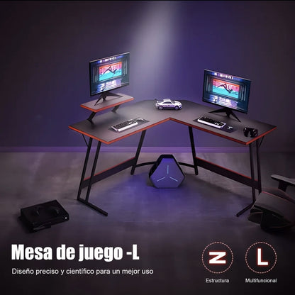 Escritorio Gamer Melamina Con Textura De Fibra De Carbono De 130cm X 76cm X 50cm X 130cm