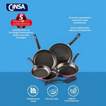 Juego De 5 Sartenes Cinsa Fashion Cook Con Antiadherente Thermocell