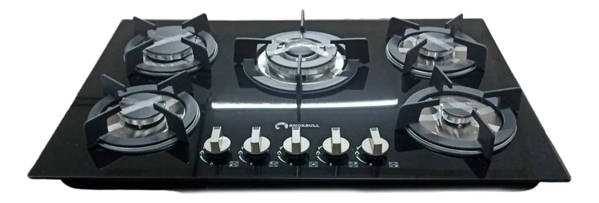 Parrilla  Shorbull  Estufa 5 Quemadores Gas Vidrio Templado Color Negro