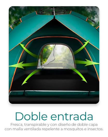 Casa De Campaña 3-4 Personas Impermeable Portátil 2 Entradas