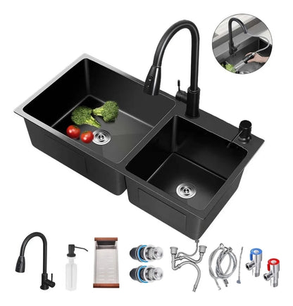 Fregadero de cocina acero inoxidable kit completo Tarja doble tina