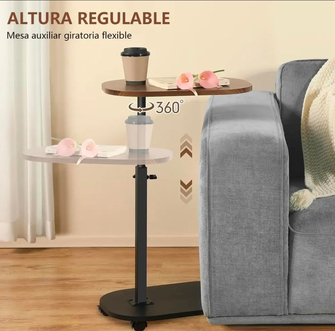 Mesa De Centro Altura Ajustable 45-80cm Con 4 Ruedas 360°