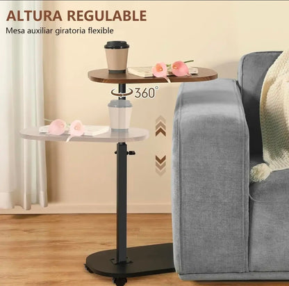 Mesa De Centro Altura Ajustable 45-80cm Con 4 Ruedas 360°