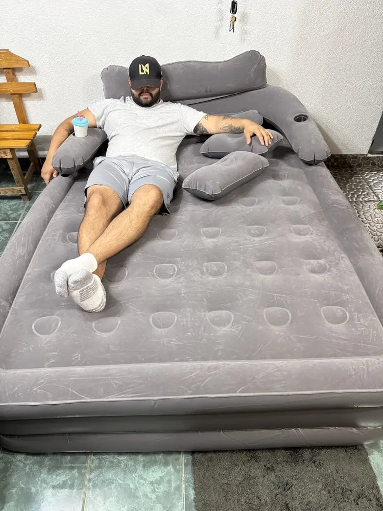 Colchón Inflable Queen Con Cabecero y Bomba Eléctrica