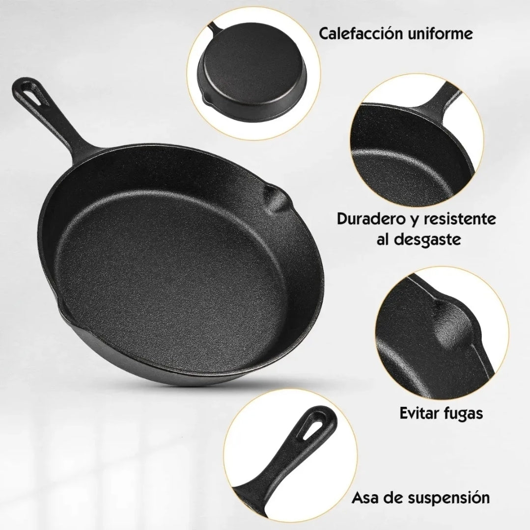 Sartén De Hierro Fundido Antiadherente 5 Piezas 10cm, 14cm, 16cm, 20cm, 26cm