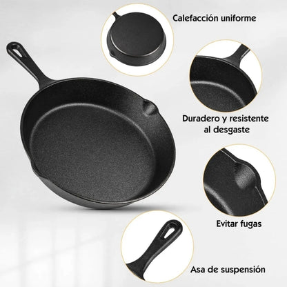 Sartén De Hierro Fundido Antiadherente 5 Piezas 10cm, 14cm, 16cm, 20cm, 26cm