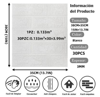 Panel decorativo 3D espuma impermeable 30pz