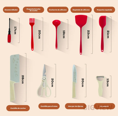 Batería De Cocina Antiadherente 34 Piezas - Juego De Ollas Y Utensilios De Aluminio