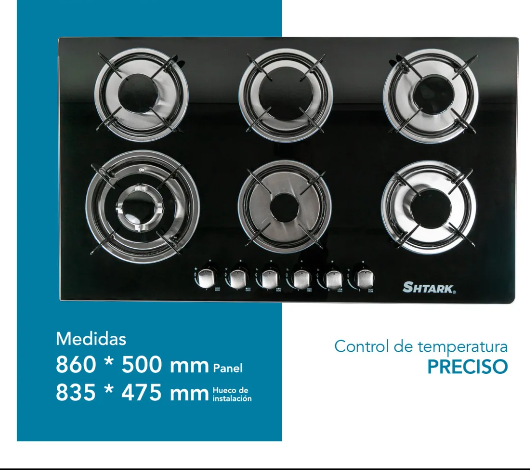 Parrilla  Shtark 6 quemadores vidrio templado
