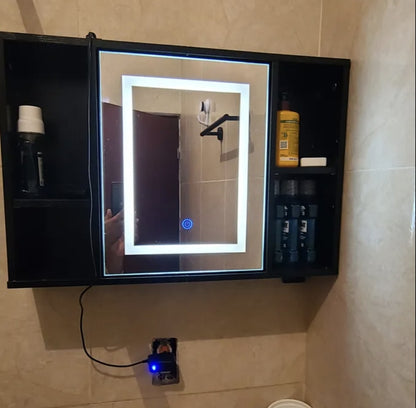 Espejo con luz LED y mueble organizador 40x60cm