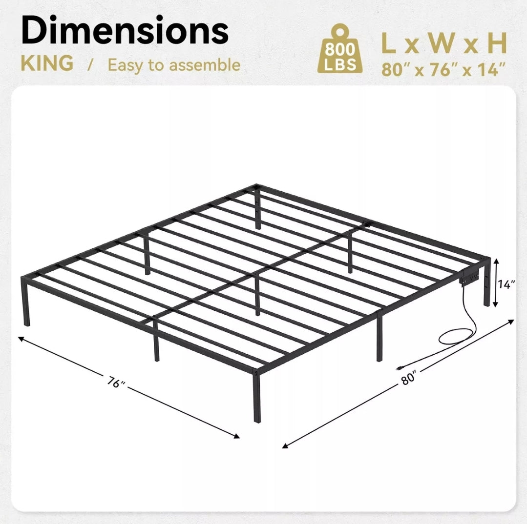 Base De Cama Plegable De Metal Con Enchufe Usb