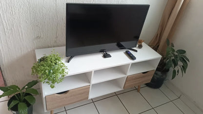 Mueble De Tv Estilo Nórdico Moderno Color Blanco Y Madera Marrón