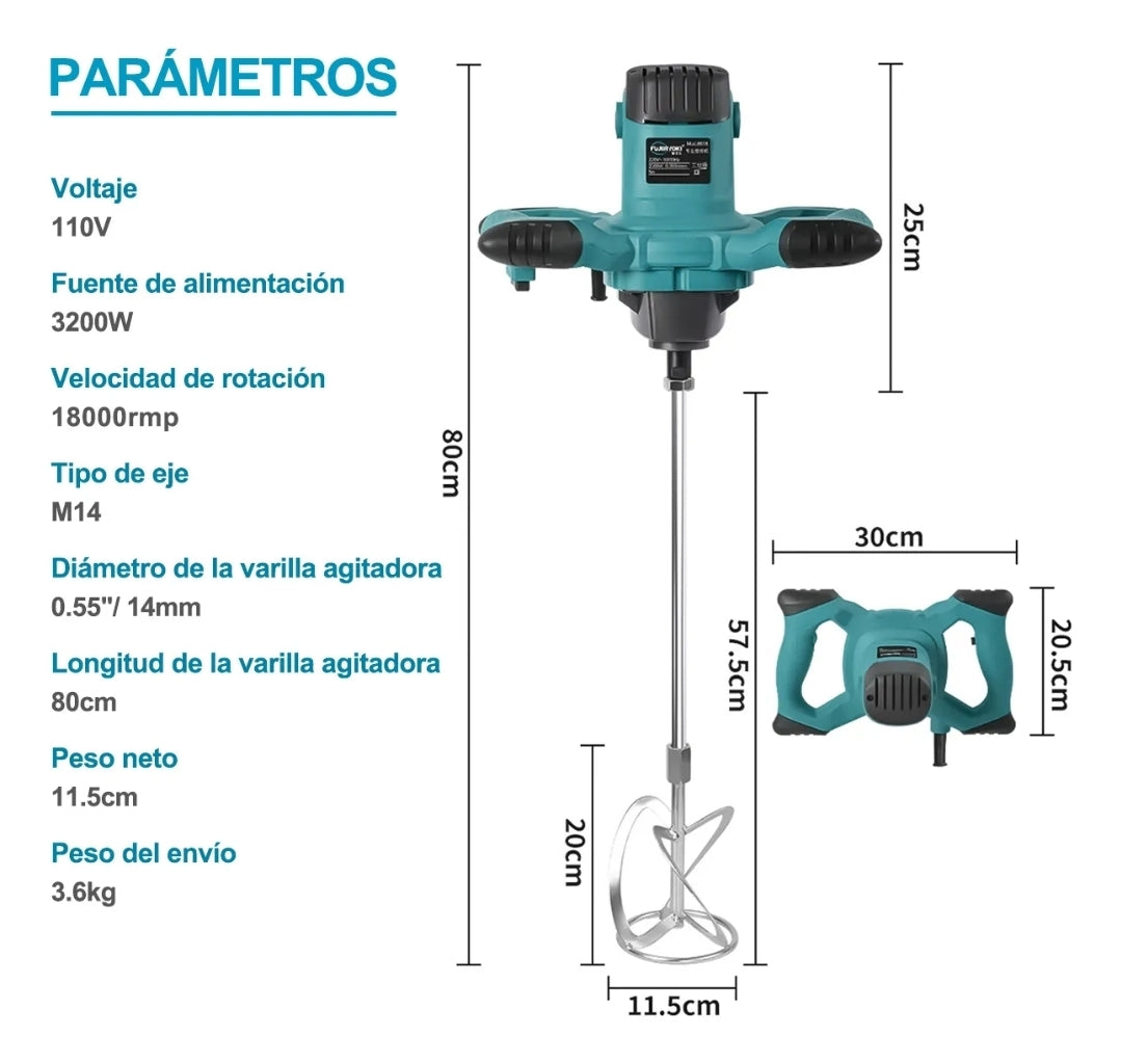 Mezcladora eléctrica de cemento/pintura 6 velocidades 3200w