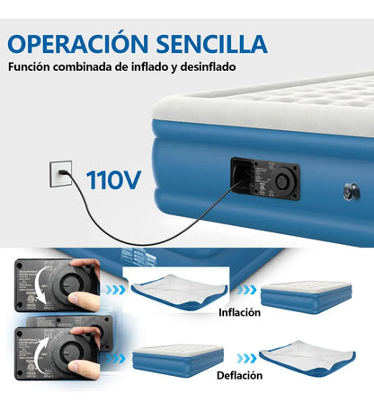 COLCHÓN Inflable Para Acampar Queen Size Matrimonial Con Bomba ELECTRICA
