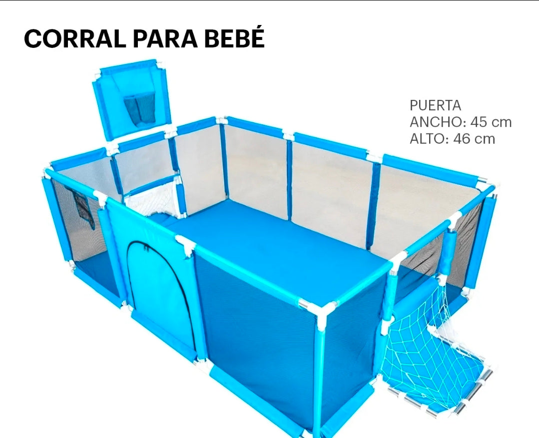 Corral gimnasio con portería y tablero para bebé