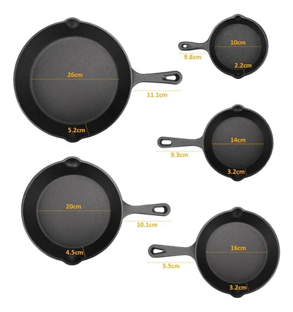 Sartén De Hierro Fundido Antiadherente 5 Piezas 10cm, 14cm, 16cm, 20cm, 26cm