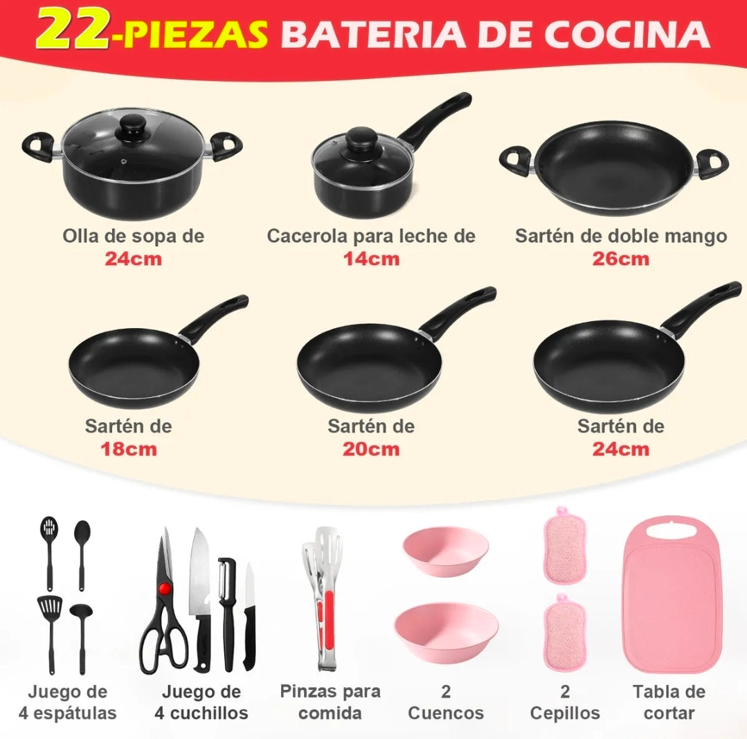 Batería de cocina Aluminio Antiadherente 22 piezas