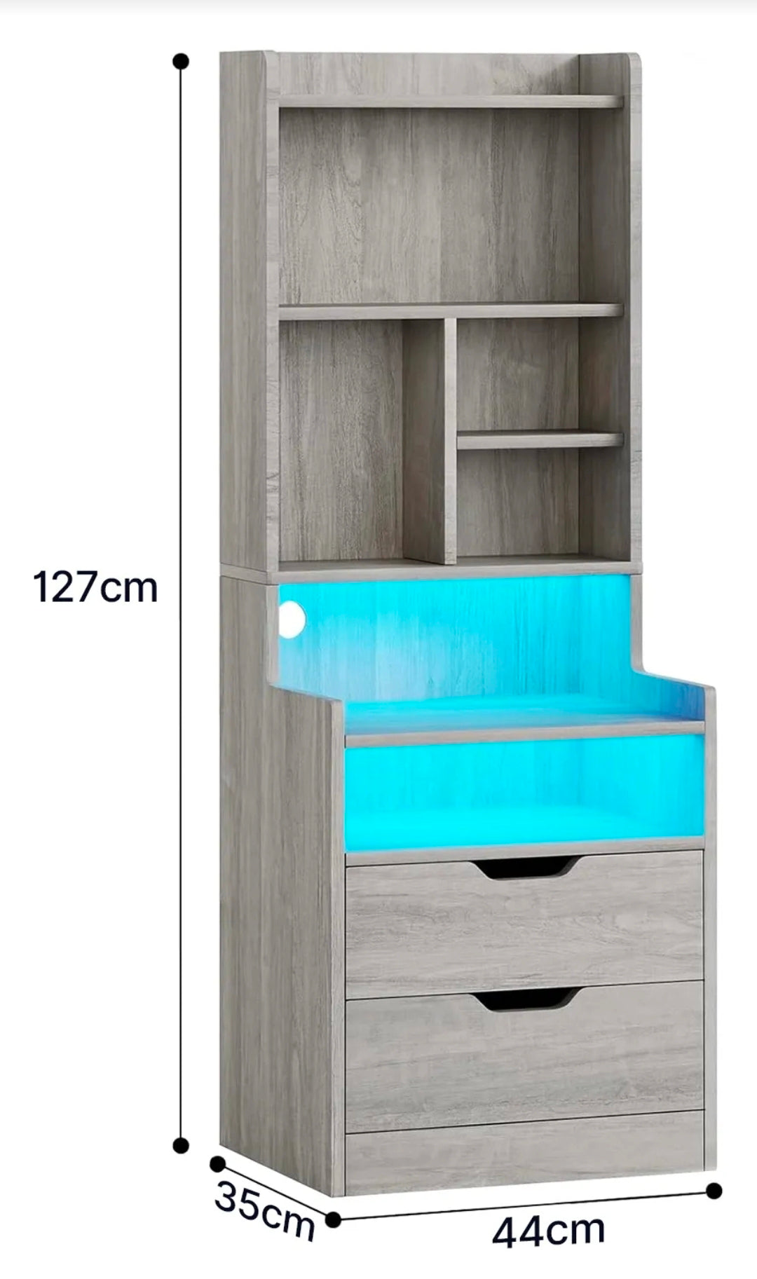 Mesita buró de noche alta con estación de carga y luz Led