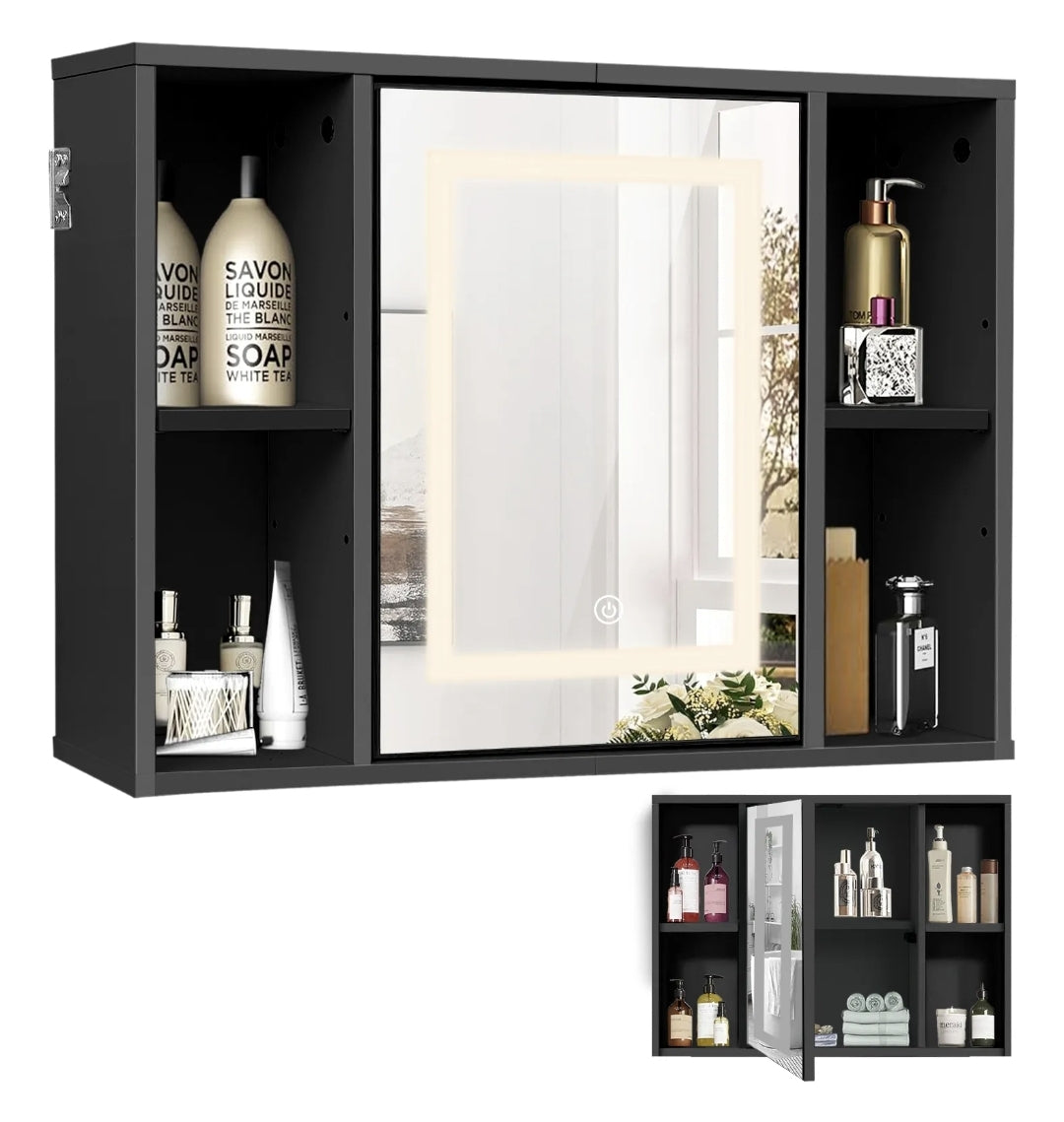 Espejo con luz LED y mueble organizador 40x60cm