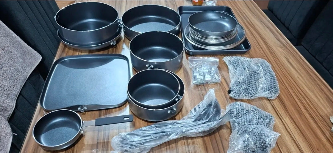 Batería De Cocina 20 Piezas De Aluminio Con Antiadherente Color Negro