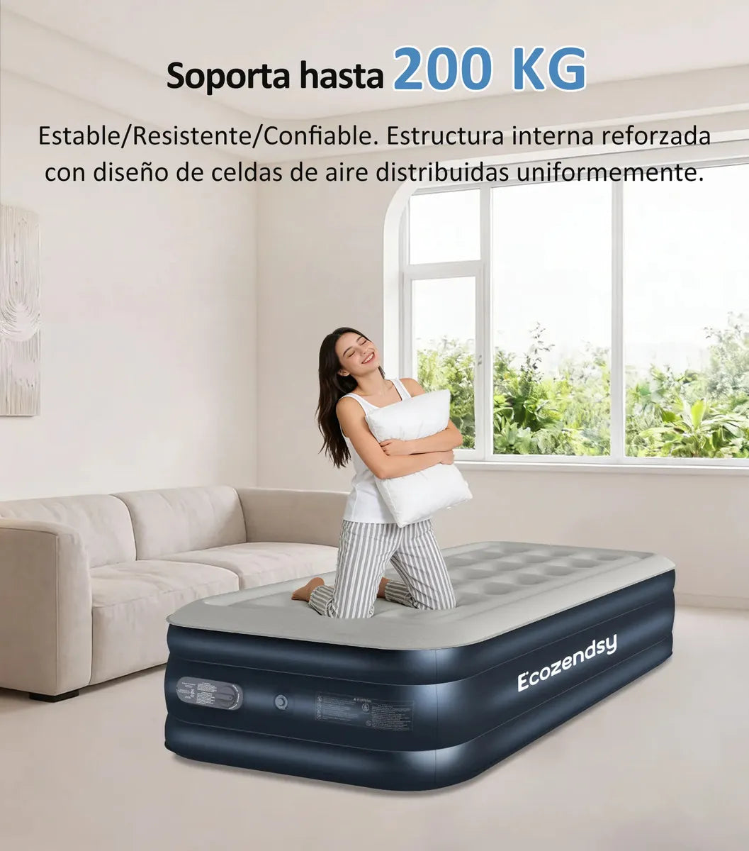 Colchón Inflable Individual Con Bomba Eléctrica De Enchufe Cama De Aire Portátil 195*100*40 cm